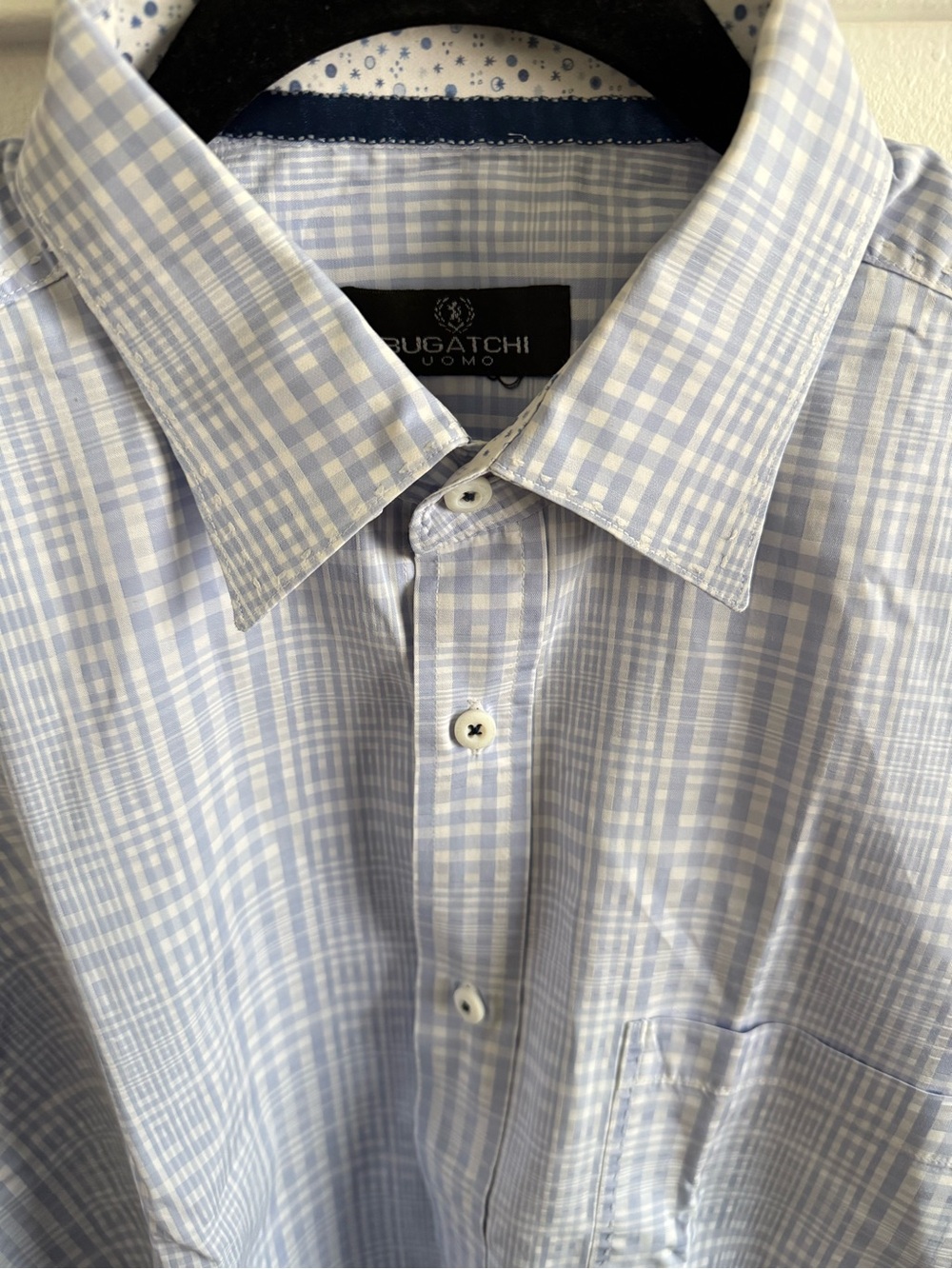 Bugatchi Light Blue Plaid Men's Dress Shirt Button-Down (17-34/35) New
